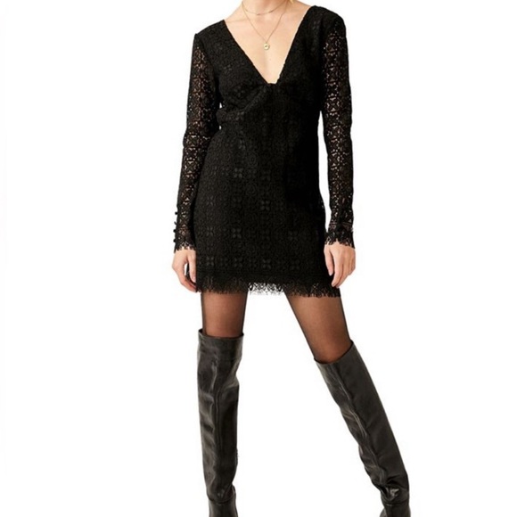 NWT FREE PEOPLE honey honey black lace long sleeve mini dress size 4 - Picture 5 of 16